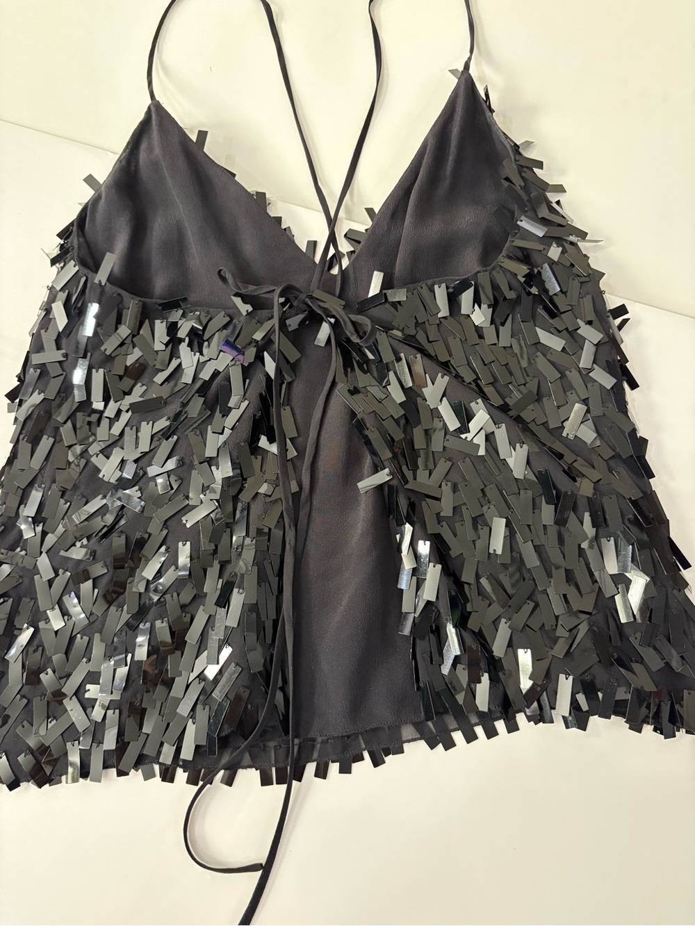 BCBGMaxAzria Black Sequin Fringe Cami - Picture 5 of 8
